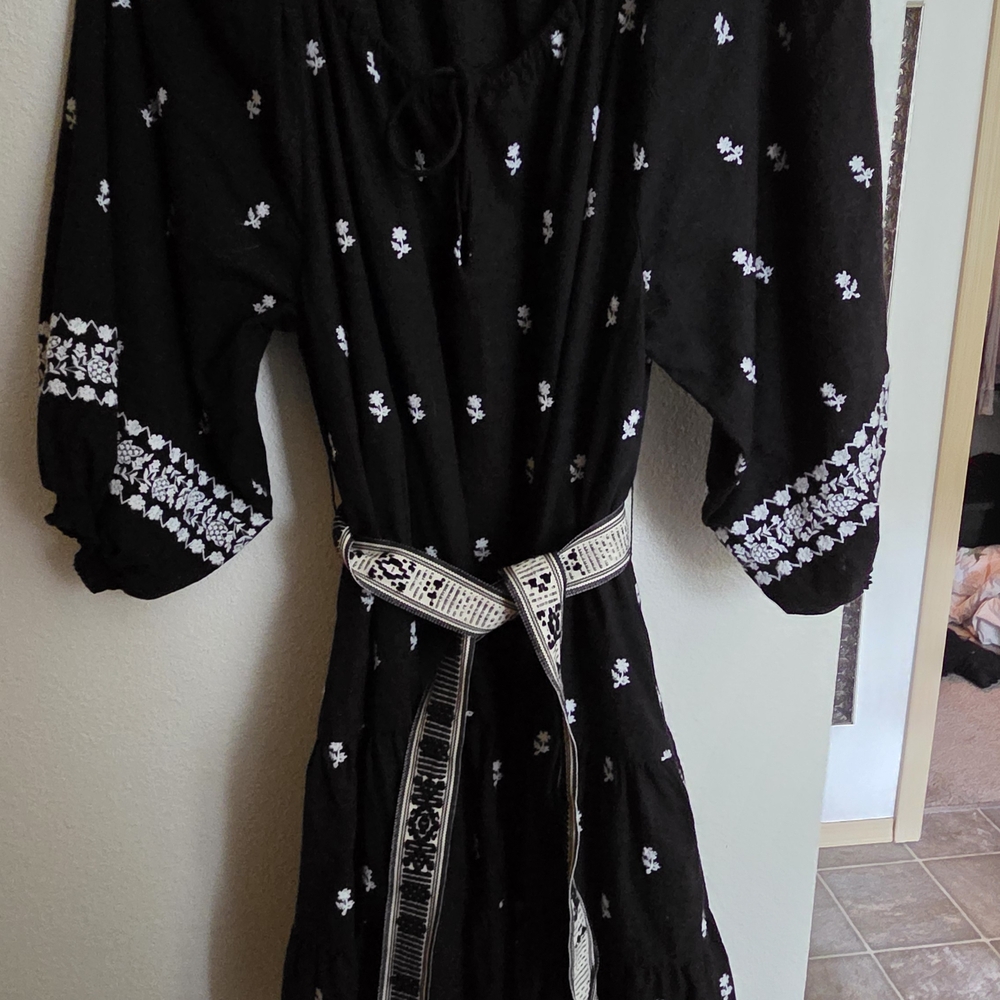 Elegant Black and White Embroidered Dress